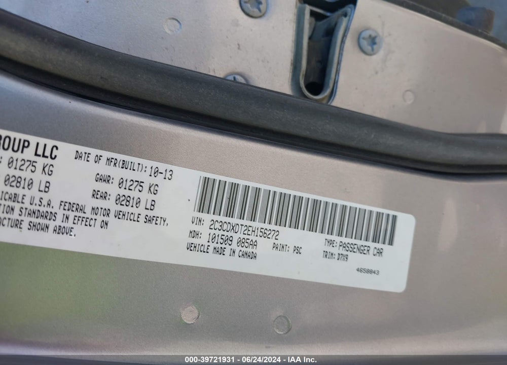 2014 DODGE CHARGER R/T VIN: 2C3CDXDT2EH156272