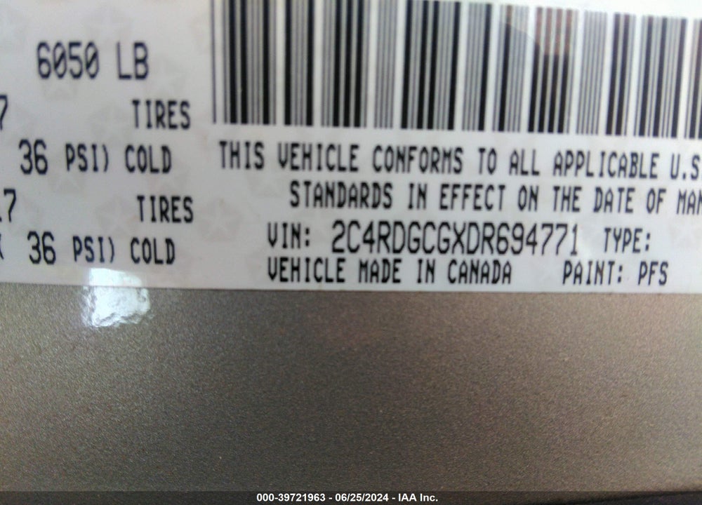 2013 DODGE GRAND CARAVAN SXT VIN: 2C4RDGCGXDR694771