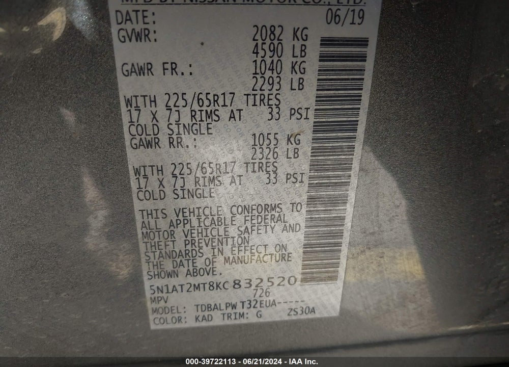 2019 NISSAN ROGUE S VIN: 5N1AT2MT8KC832520