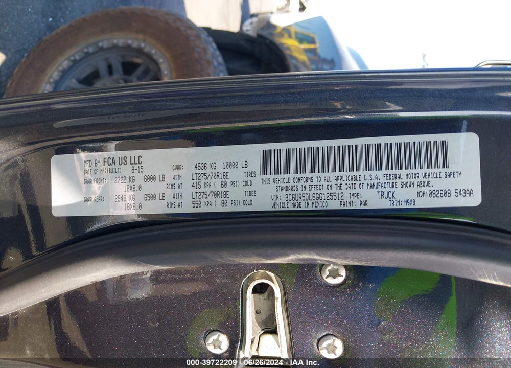 2016 RAM 2500 BIG HORN VIN: 3C6UR5DL6GG125512