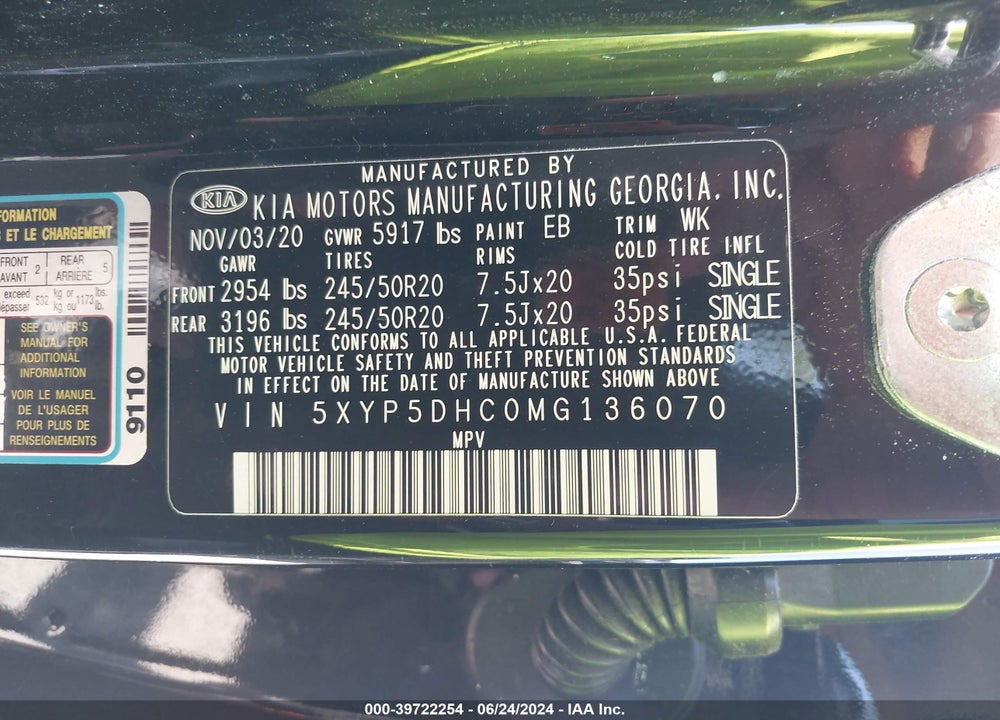 2021 KIA TELLURIDE SX VIN: 5XYP5DHC0MG136070