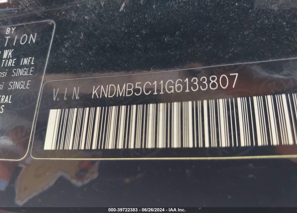 2016 KIA SEDONA LX VIN: KNDMB5C11G6133807