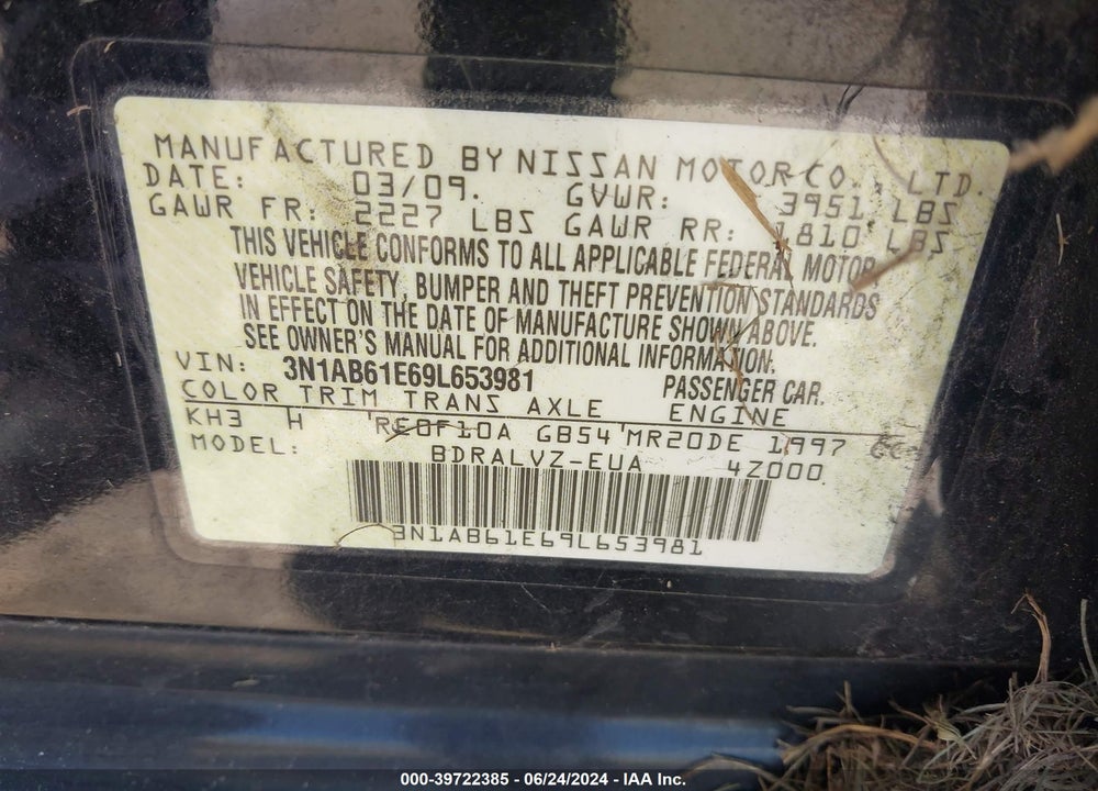 2009 NISSAN SENTRA 2.0SL VIN: 3N1AB61E69L653981
