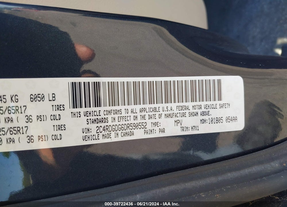 2013 DODGE GRAND CARAVAN CREW VIN: 2C4RDGDG6DR590552