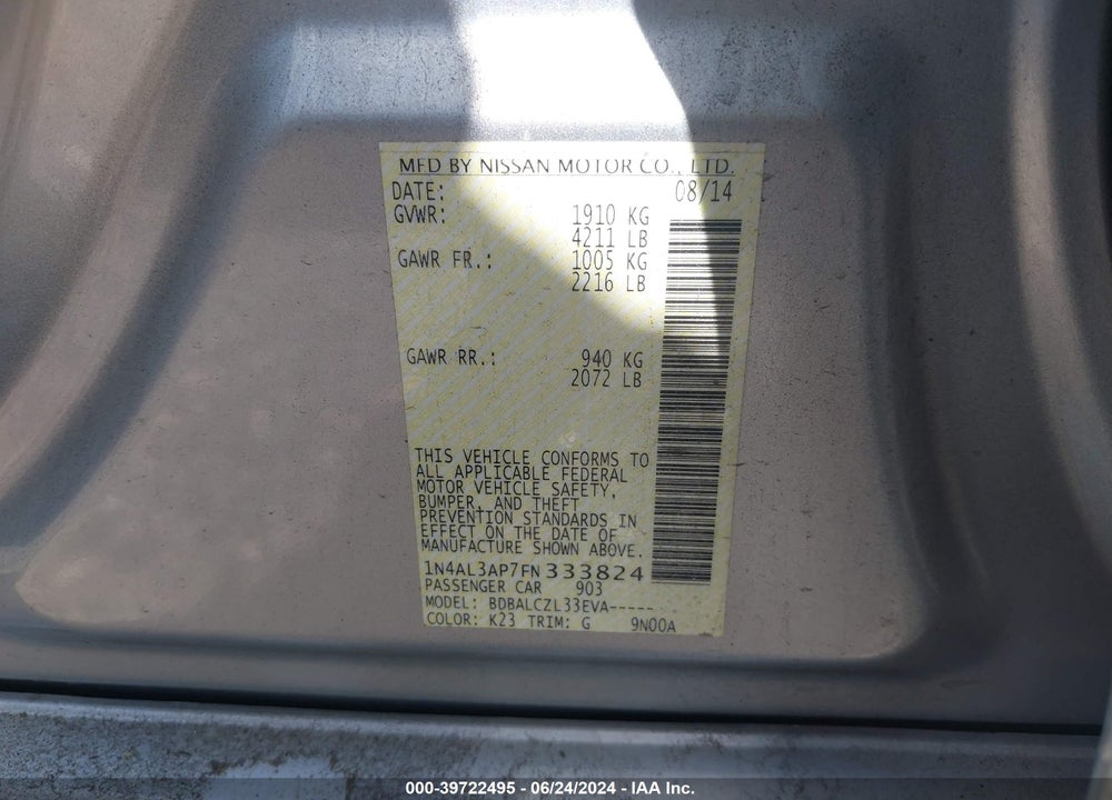 2015 NISSAN ALTIMA 2.5 S VIN: 1N4AL3AP7FN333824