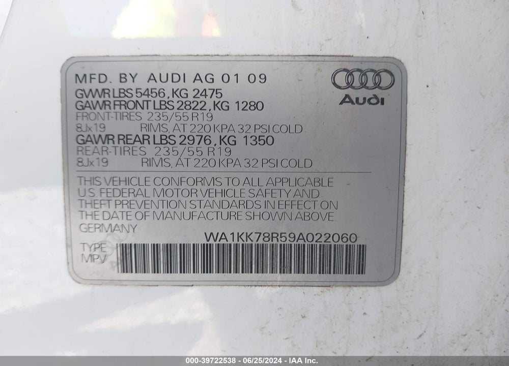 2009 AUDI Q5 3.2 PREMIUM VIN: WA1KK78R59A022060