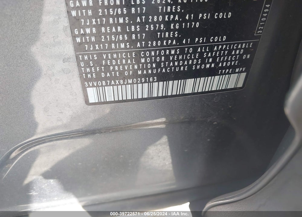2018 VOLKSWAGEN TIGUAN 2.0T S VIN: 3VV0B7AX8JM029163