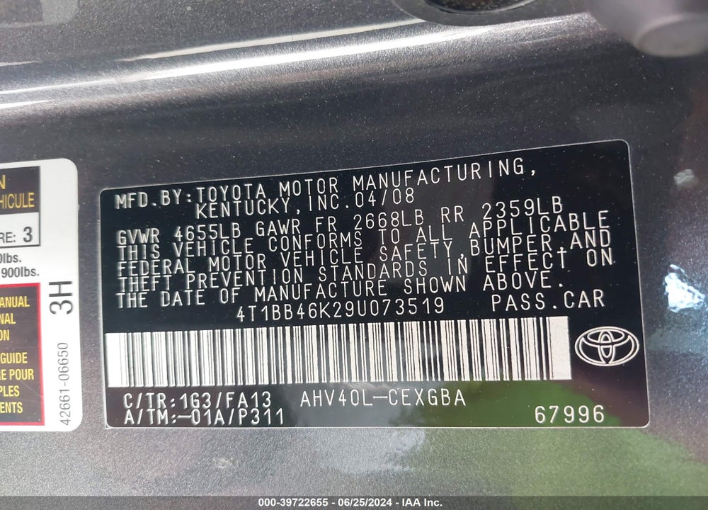 2009 TOYOTA CAMRY HYBRID VIN: 4T1BB46K29U073519
