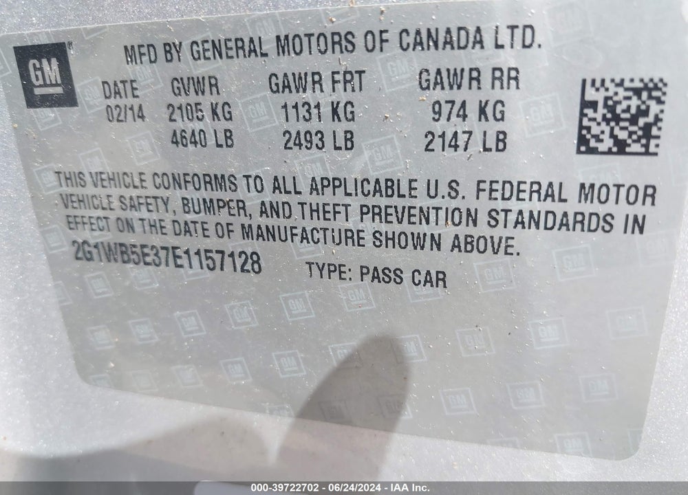 2014 CHEVROLET IMPALA LIMITED VIN: 2G1WB5E37E1157128
