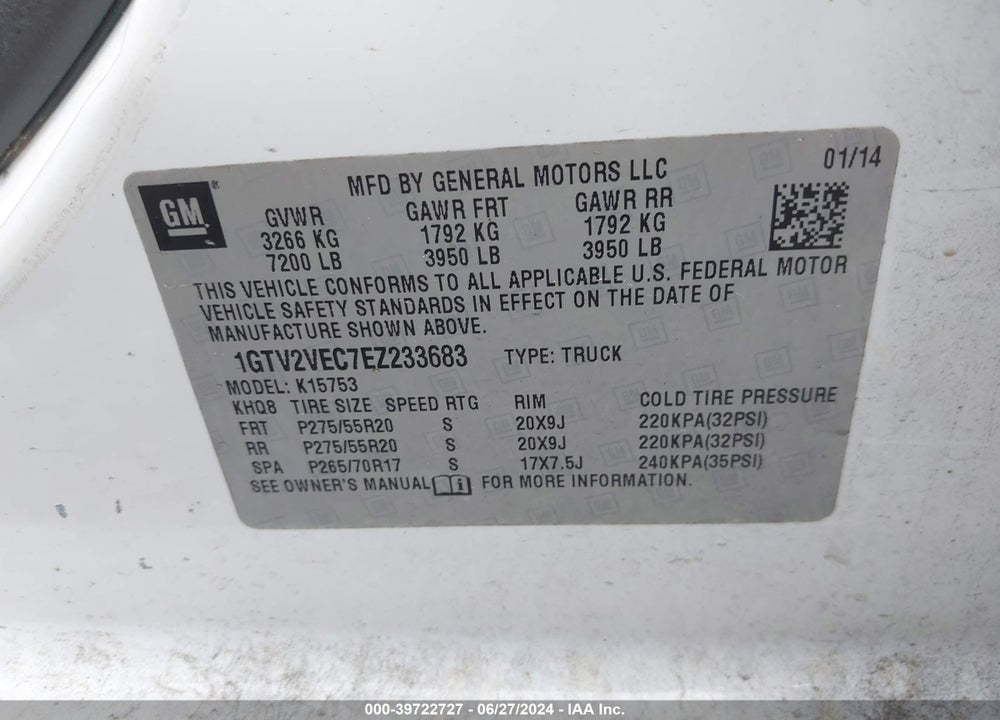 2014 GMC SIERRA 1500 SLT VIN: 1GTV2VEC7EZ233683