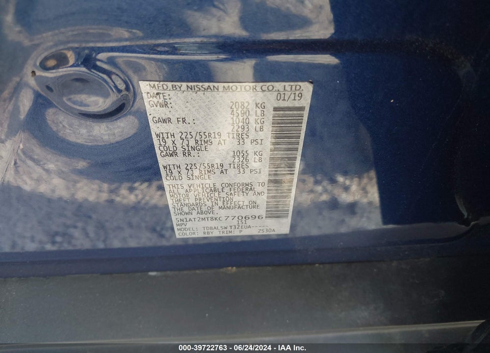 2019 NISSAN ROGUE SL VIN: 5N1AT2MT8KC770696