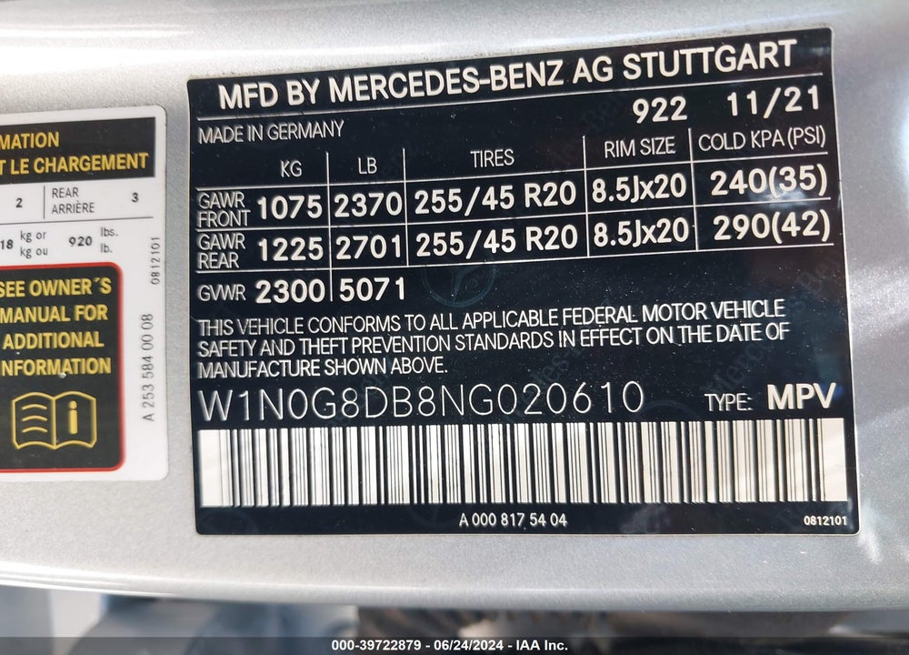 2022 MERCEDES-BENZ GLC 300 SUV VIN: W1N0G8DB8NG020610