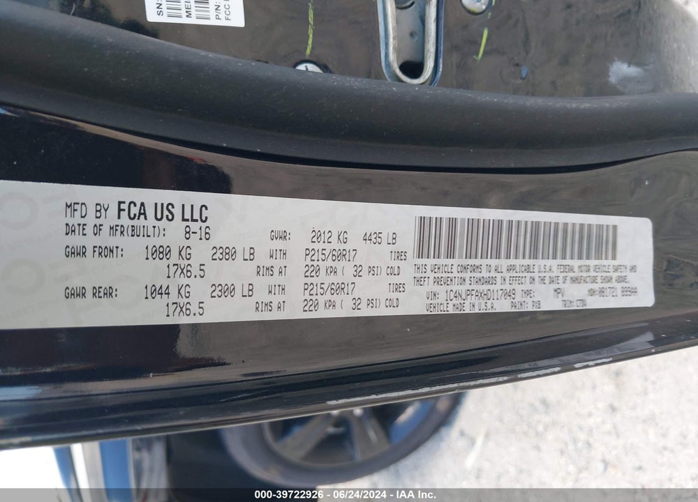 2017 JEEP PATRIOT LATITUDE FWD VIN: 1C4NJPFAXHD117049