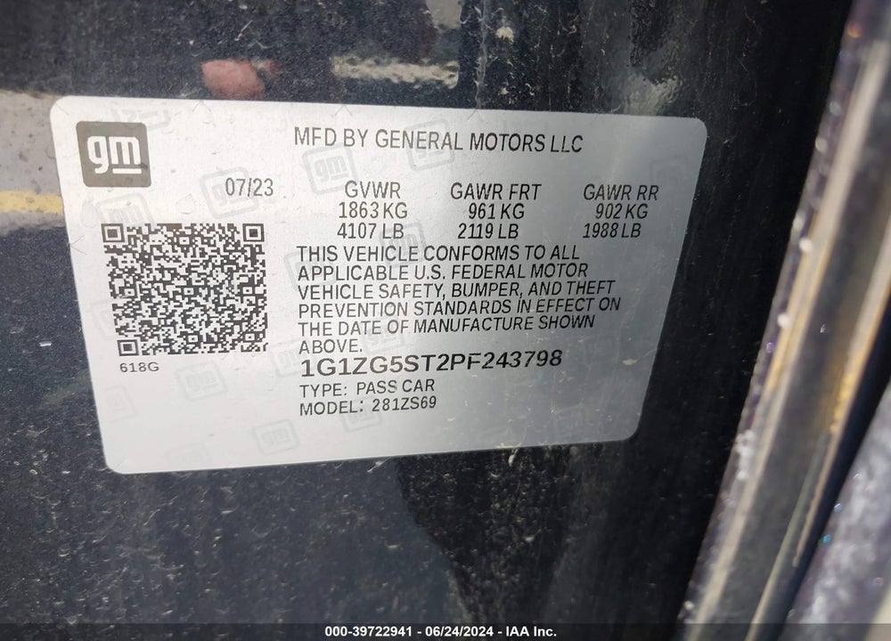 2023 CHEVROLET MALIBU FWD RS VIN: 1G1ZG5ST2PF243798
