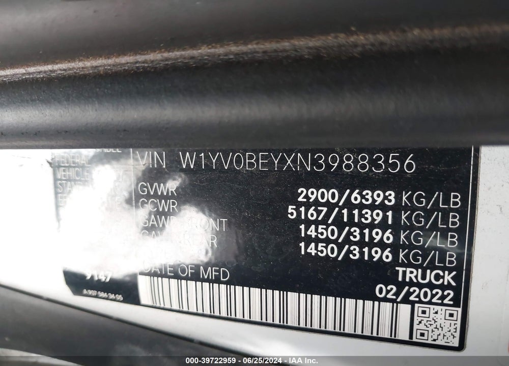 2022 MERCEDES-BENZ METRIS VIN: W1YV0BEYXN3988356