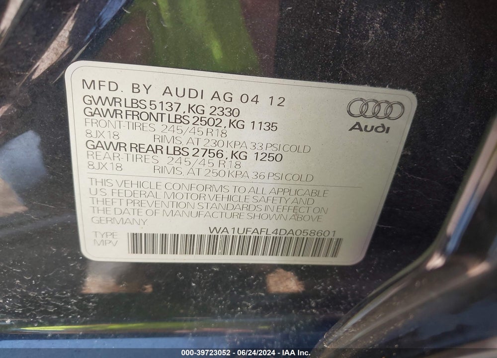 2013 AUDI ALLROAD 2.0T PREMIUM PLUS VIN: WA1UFAFL4DA058601