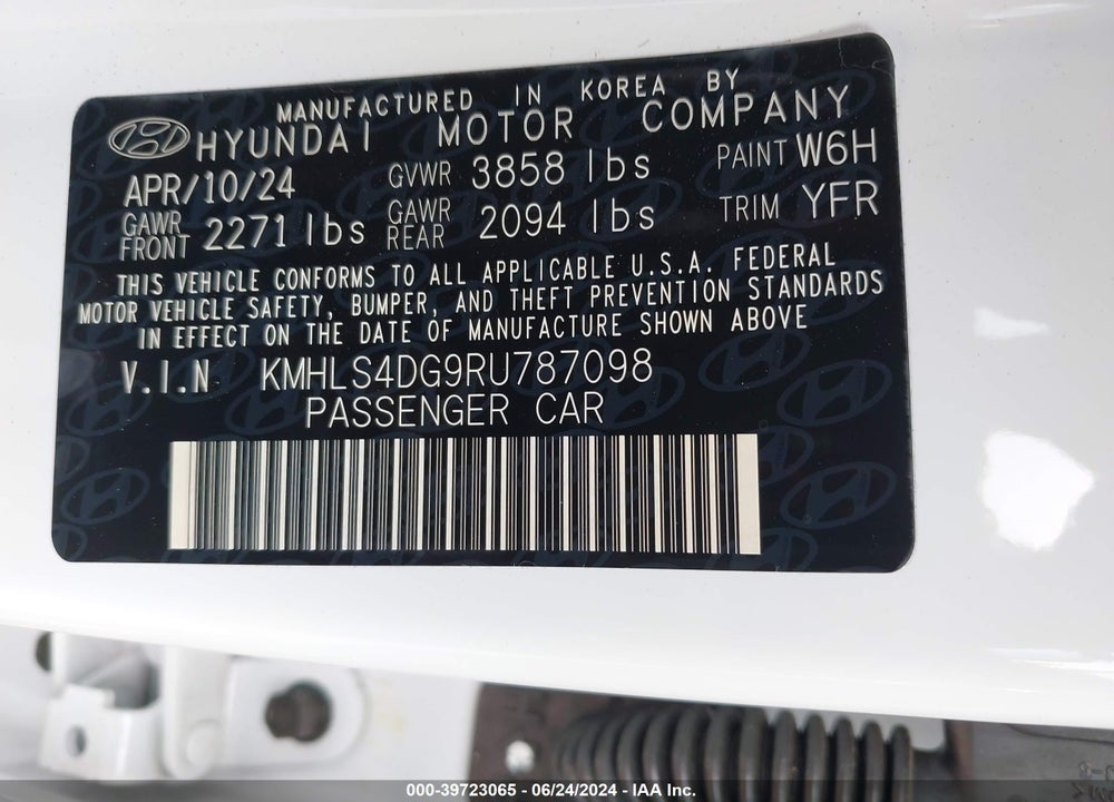 2024 HYUNDAI ELANTRA SEL VIN: KMHLS4DG9RU787098