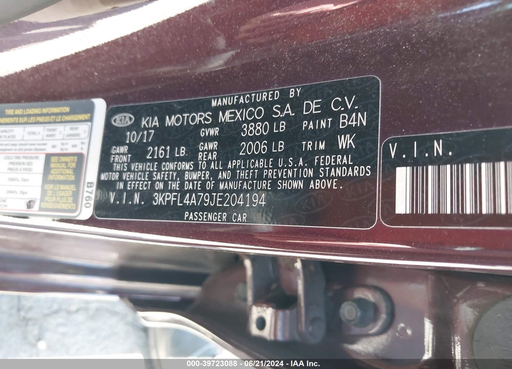 2018 KIA FORTE LX VIN: 3KPFL4A79JE204194