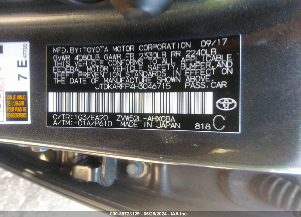 2017 TOYOTA PRIUS PRIME ADVANCED VIN: JTDKARFP4H3046715
