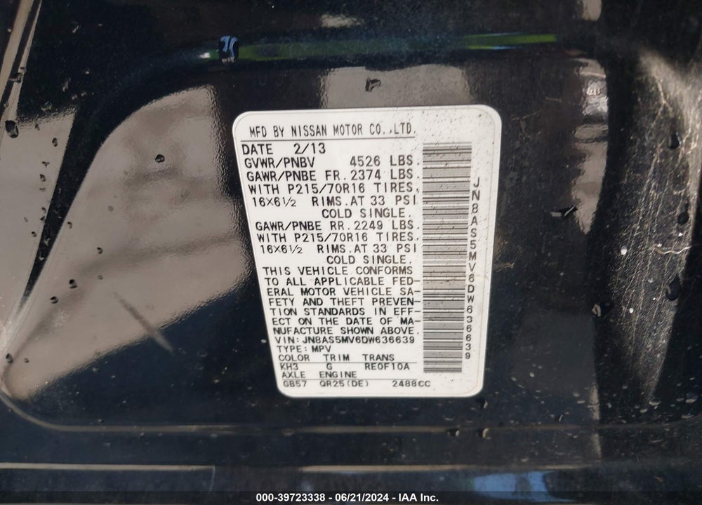2013 NISSAN ROGUE S VIN: JN8AS5MV6DW636639