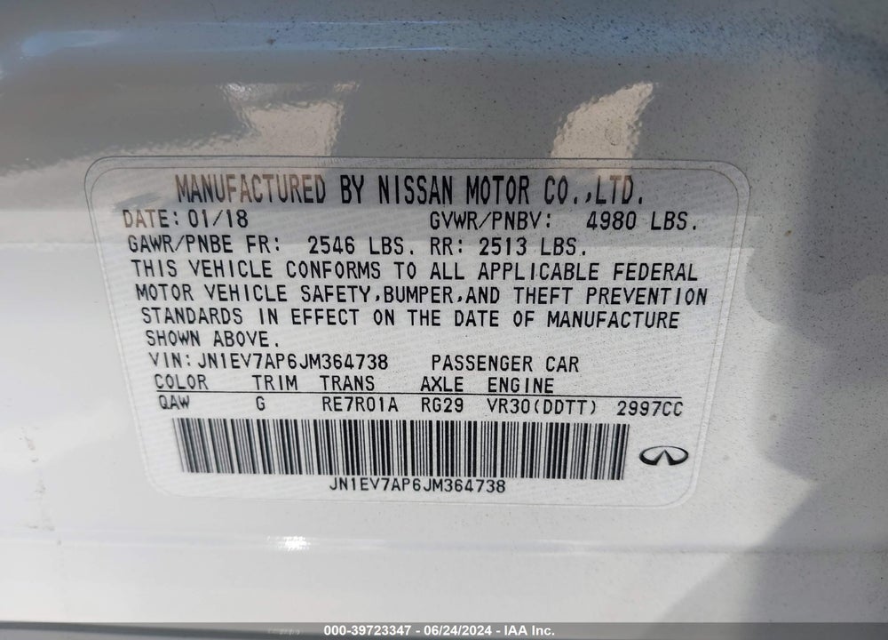 2018 INFINITI Q50 3.0T LUXE VIN: JN1EV7AP6JM364738