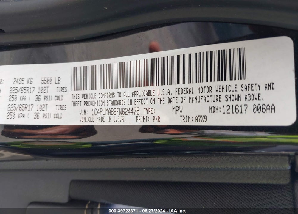 2015 JEEP CHEROKEE SPORT VIN: 1C4PJMAB8FW624475