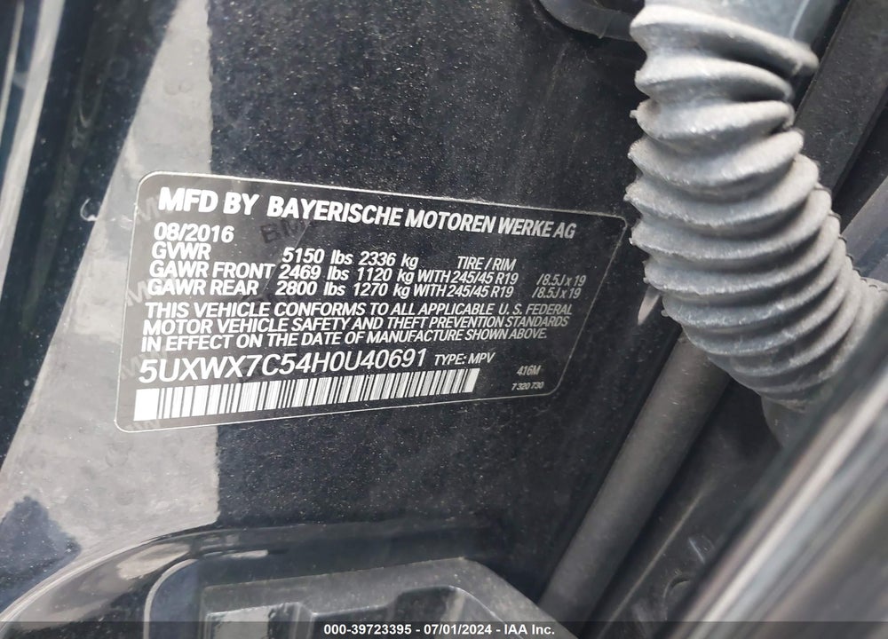 2017 BMW X3 XDRIVE35I VIN: 5UXWX7C54H0U40691