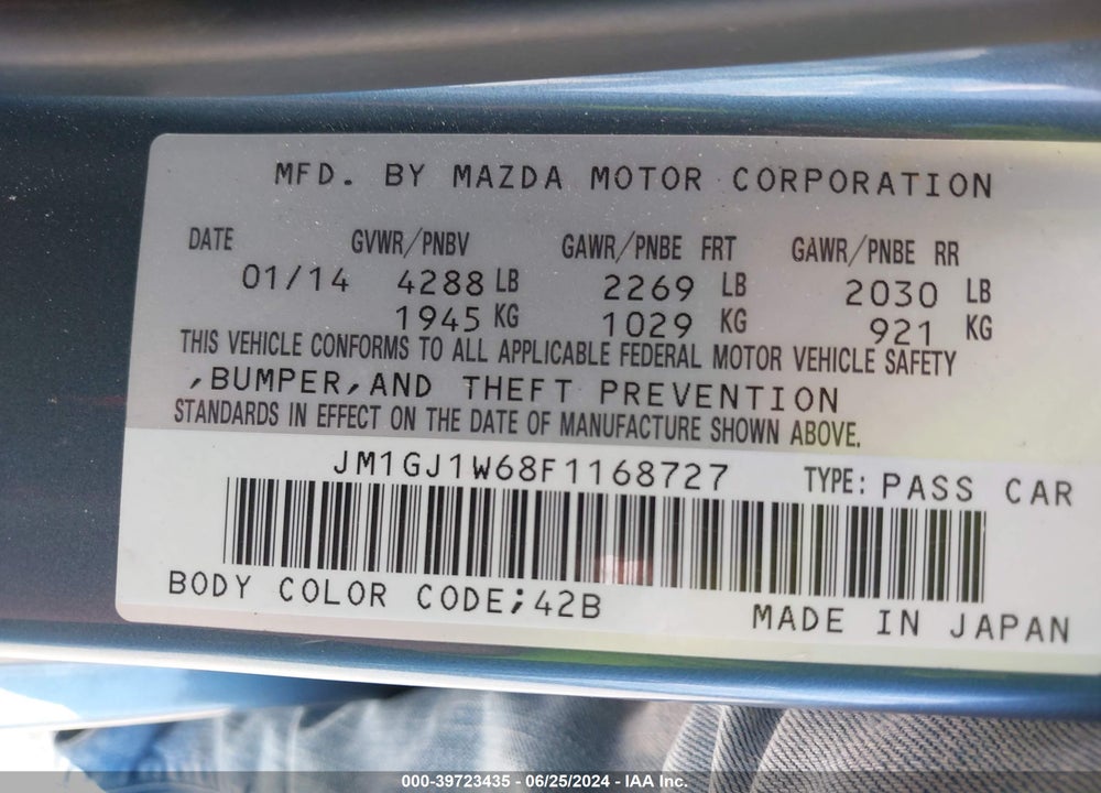 2015 MAZDA 6 I GRAND TOURING VIN: JM1GJ1W68F1168727
