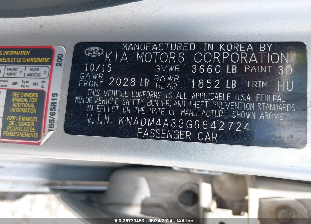 2016 KIA RIO LX VIN: KNADM4A33G6642724