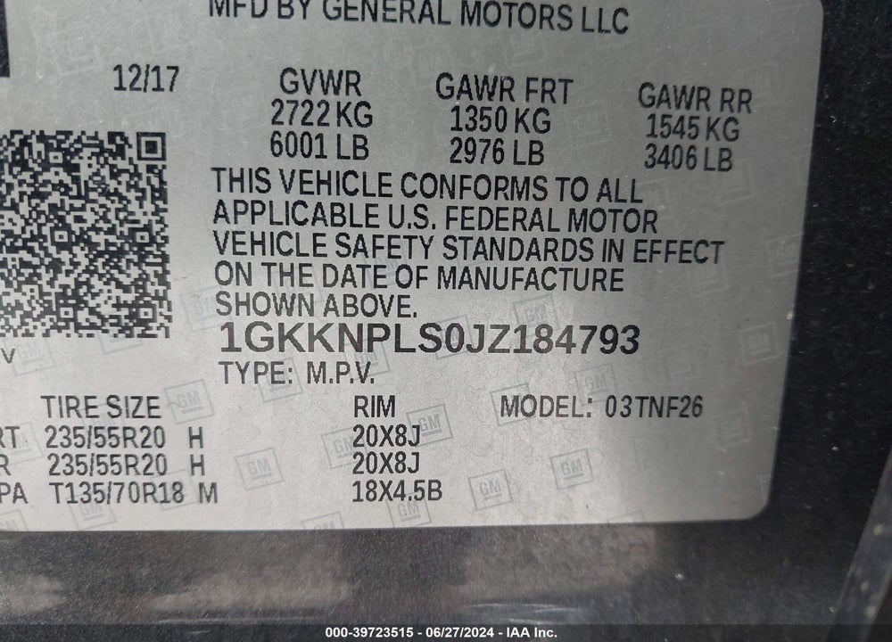 2018 GMC ACADIA DENALI VIN: 1GKKNPLS0JZ184793