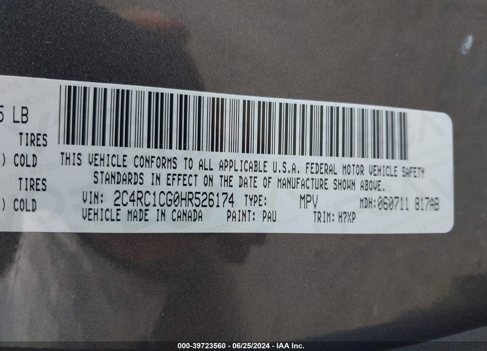 2017 CHRYSLER PACIFICA LX VIN: 2C4RC1CG0HR526174