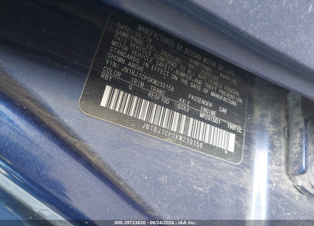 2019 NISSAN ROGUE SPORT S VIN: JN1BJ1CP0KW230158