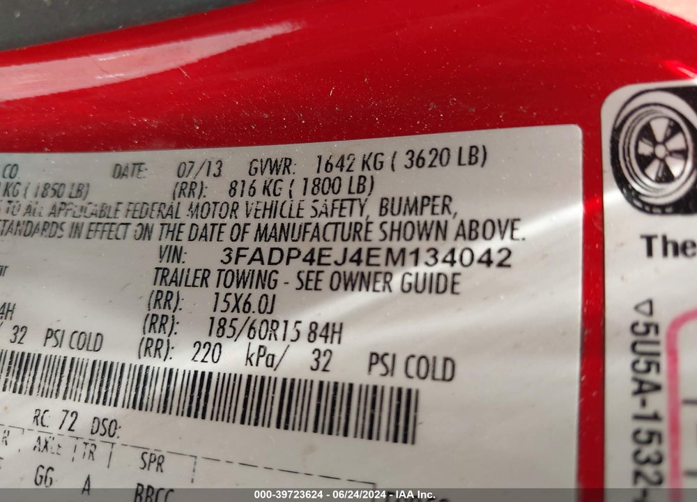 2014 FORD FIESTA SE VIN: 3FADP4EJ4EM134042