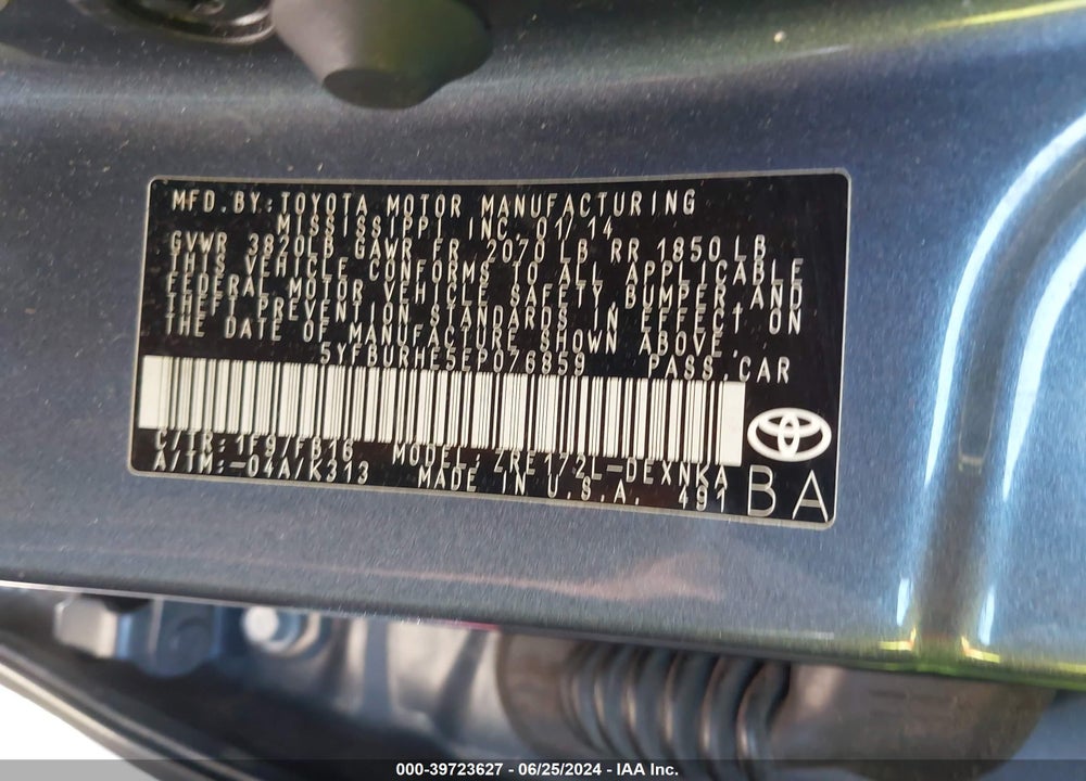 2014 TOYOTA COROLLA LE VIN: 5YFBURHE5EP076859
