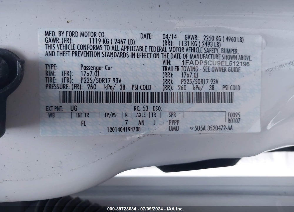 2014 FORD C-MAX ENERGI SEL VIN: 1FADP5CU9EL512196