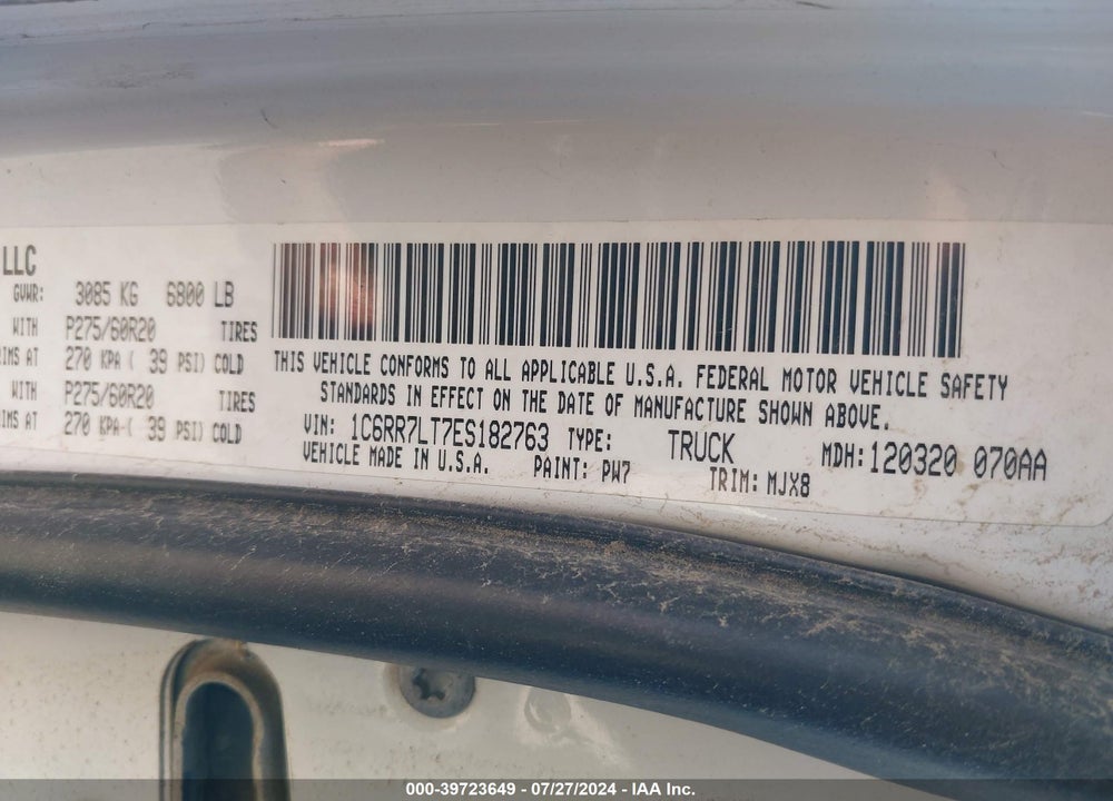 2014 RAM 1500 VIN: 1C6RR7LT7ES182763