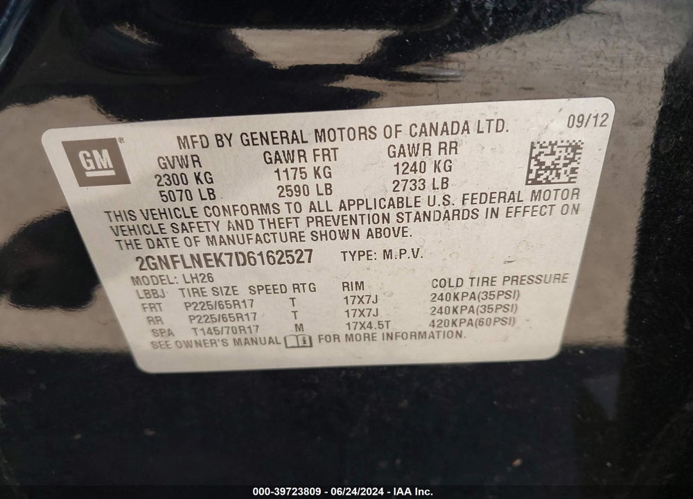 2013 CHEVROLET EQUINOX 2LT VIN: 2GNFLNEK7D6162527