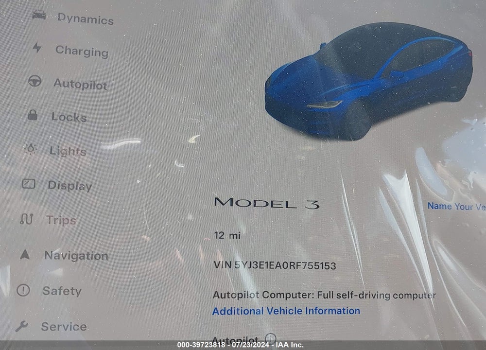 2024 TESLA MODEL 3 REAR-WHEEL DRIVE VIN: 5YJ3E1EA0RF755153