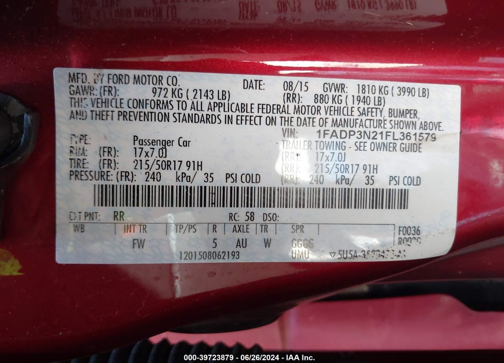 2015 FORD FOCUS TITANIUM VIN: 1FADP3N21FL361579
