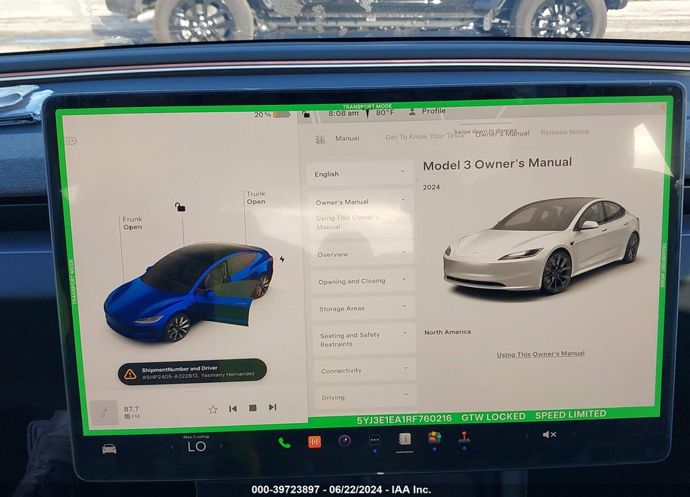 2024 TESLA MODEL 3 REAR-WHEEL DRIVE VIN: 5YJ3E1EA1RF760216