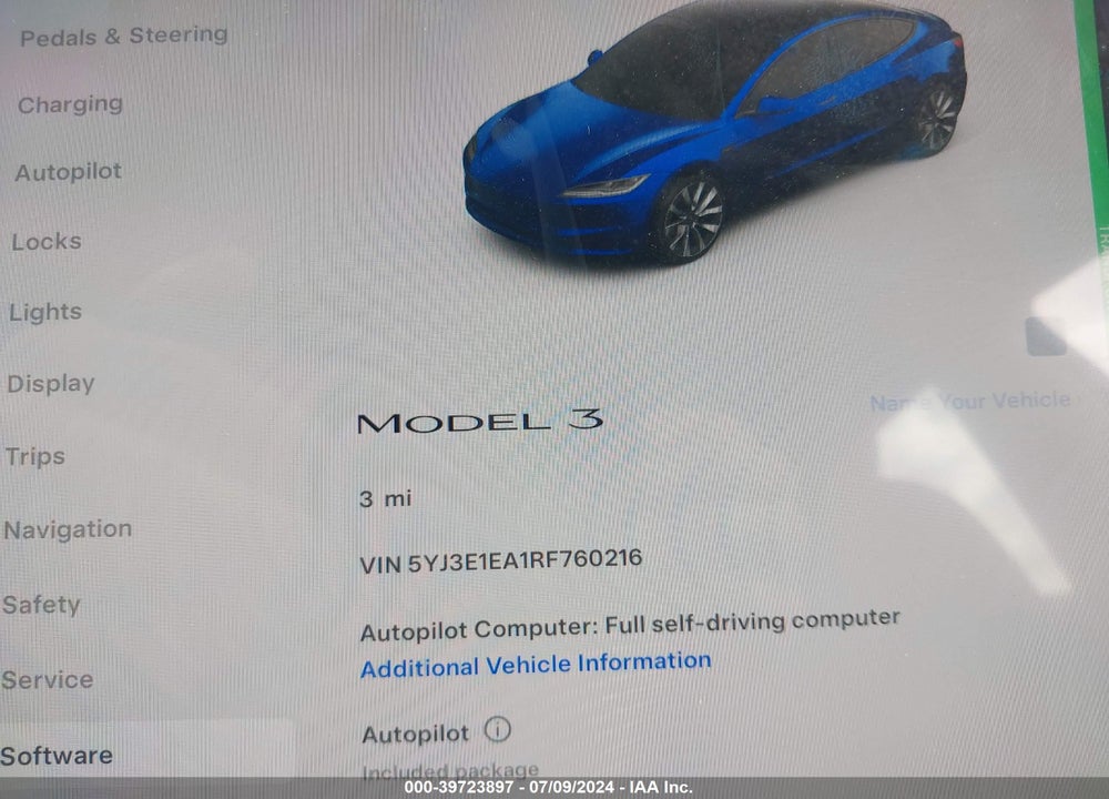 2024 TESLA MODEL 3 REAR-WHEEL DRIVE VIN: 5YJ3E1EA1RF760216