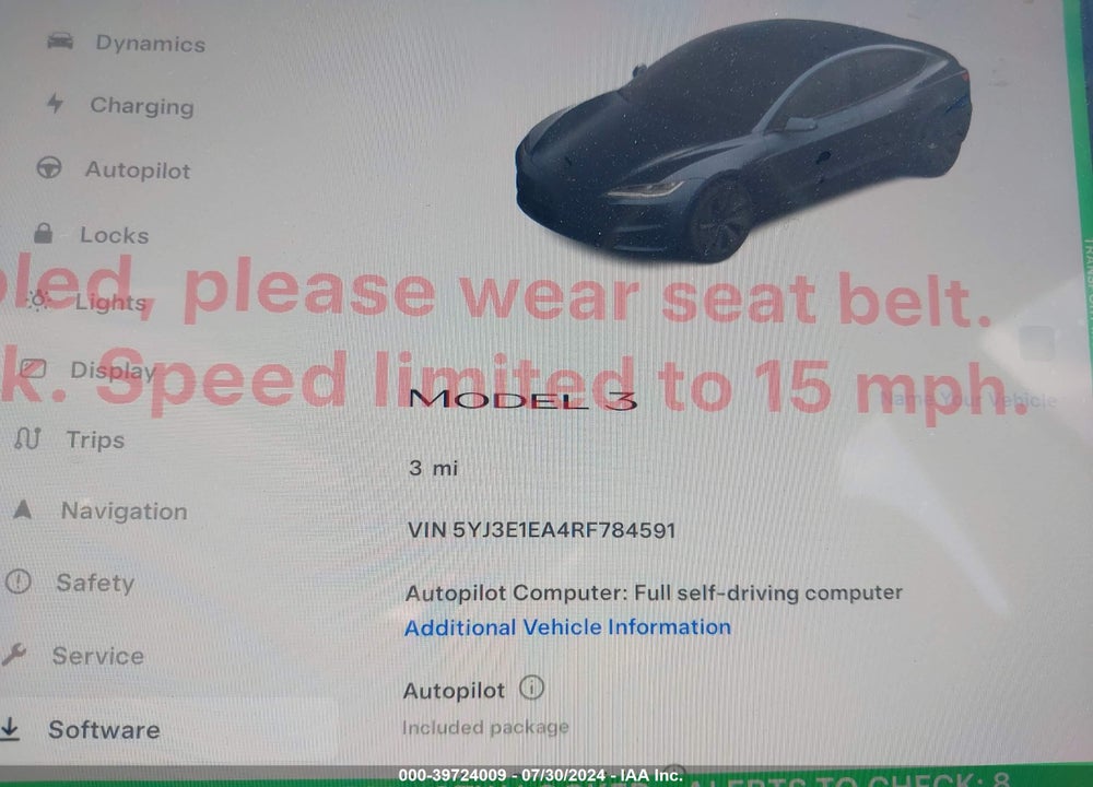 2024 TESLA MODEL 3 REAR-WHEEL DRIVE VIN: 5YJ3E1EA4RF784591