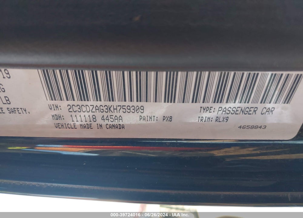 2019 DODGE CHALLENGER SXT VIN: 2C3CDZAG3KH759309