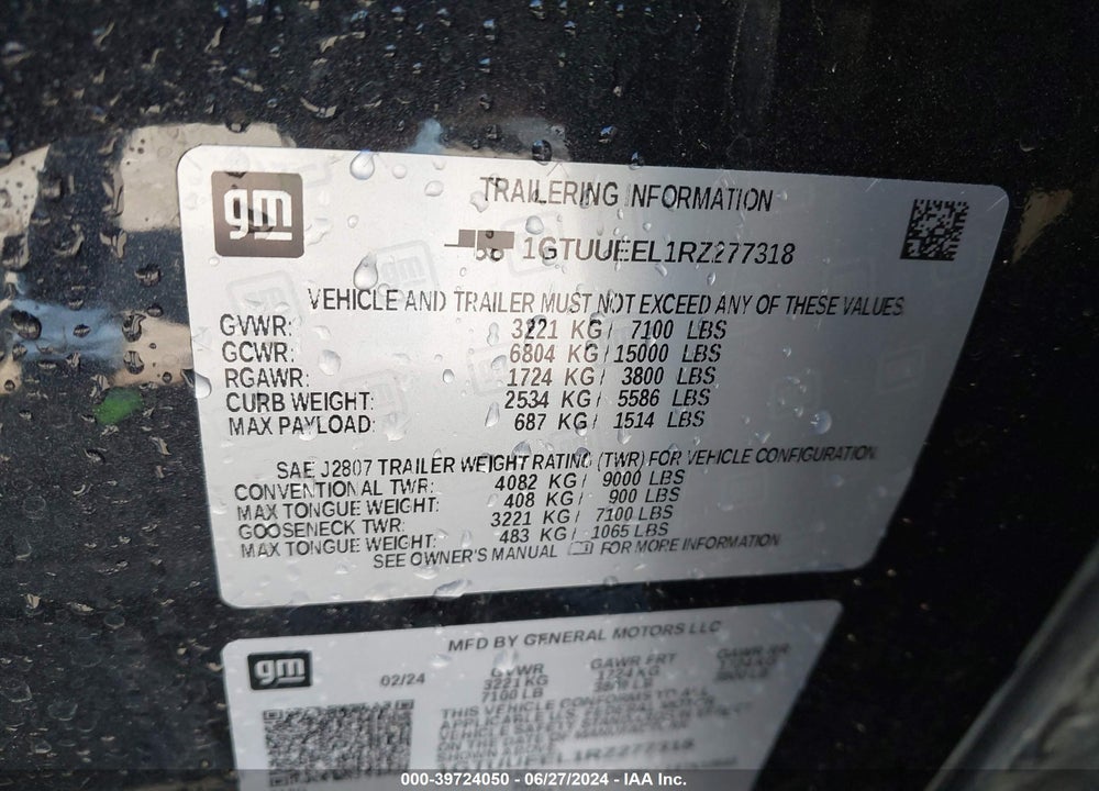 2024 GMC SIERRA 1500 AT4 VIN: 1GTUUEEL1RZ277318