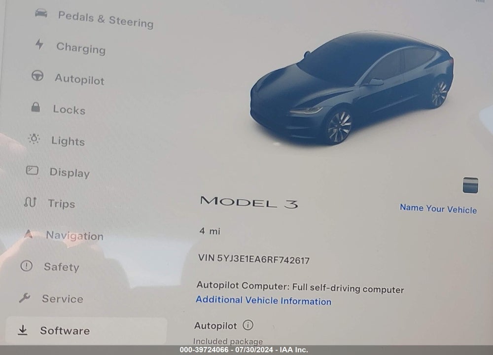 2024 TESLA MODEL 3 REAR-WHEEL DRIVE VIN: 5YJ3E1EA6RF742617