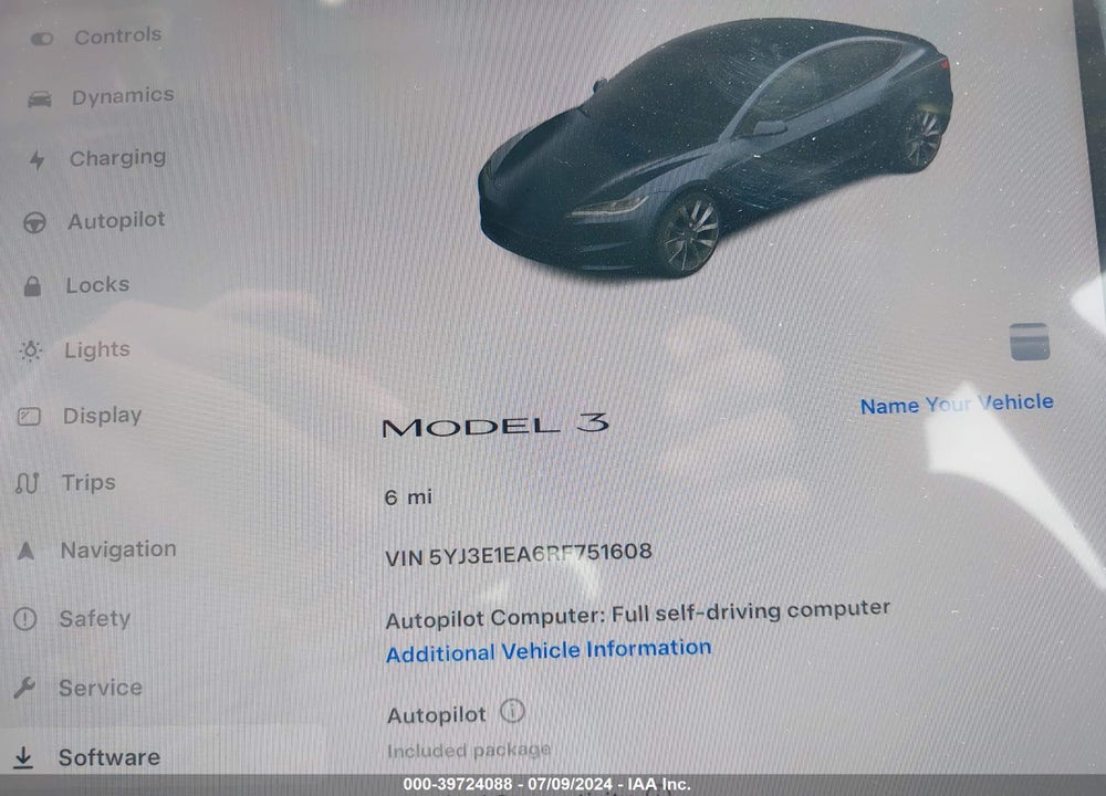 2024 TESLA MODEL 3 REAR-WHEEL DRIVE VIN: 5YJ3E1EA6RF751608