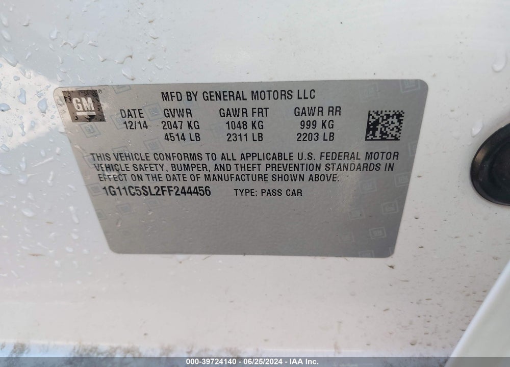 2015 CHEVROLET MALIBU 1LT VIN: 1G11C5SL2FF244456