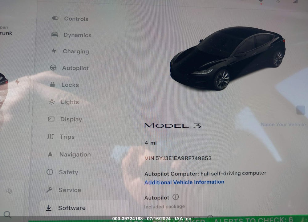 2024 TESLA MODEL 3 REAR-WHEEL DRIVE VIN: 5YJ3E1EA9RF749853