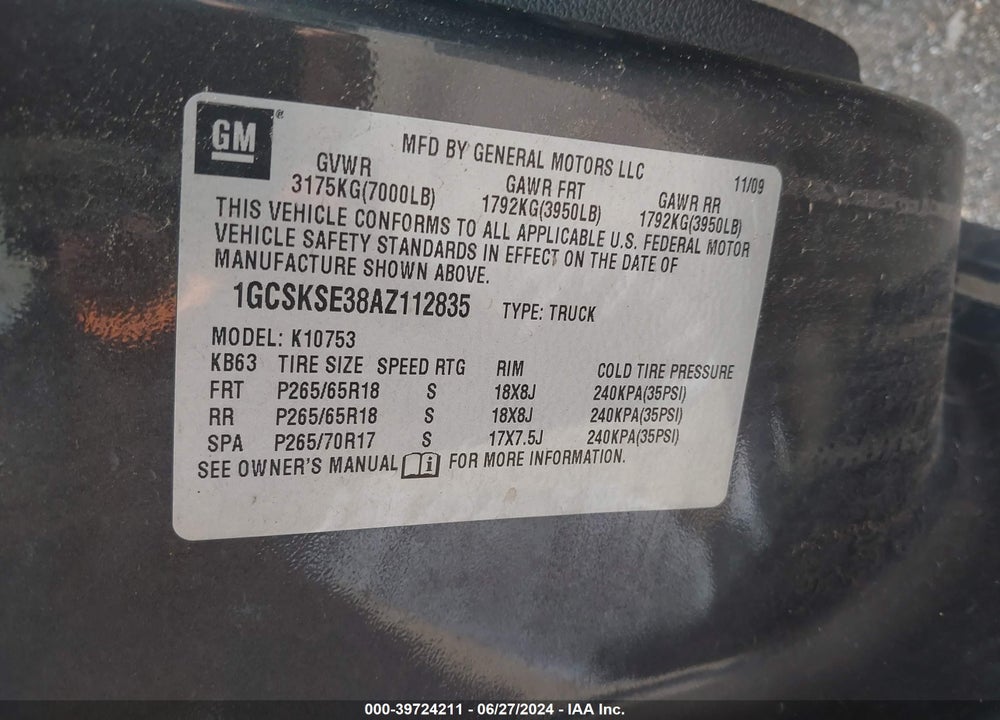 2010 CHEVROLET SILVERADO 1500 LT VIN: 1GCSKSE38AZ112835