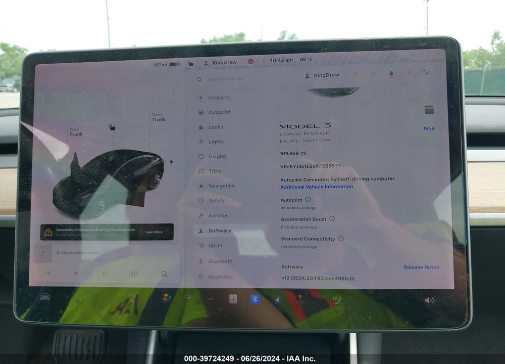 2019 TESLA MODEL 3 LONG RANGE/PERFORMANCE VIN: 5YJ3E1EB8KF388873